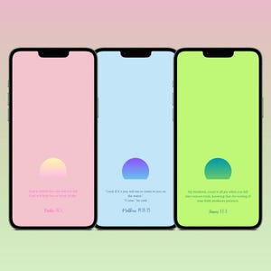 May include: Three phone screen mockups with different coloured backgrounds and a gradient circle in the centre of each. The text on the screens reads "Consider the lilies how they grow; they toil not, neither do they spin..." Luke 12:27, "Trust in the Lord with all your heart and lean not on your own understanding; in all your ways submit to him, and he will make your paths straight." Proverbs 3:5-6, and "My righteousness comes from God, my salvation and my strength. He makes my feet like the feet of a deer, and he enables me to stand on the heights." Habakkuk 3:19.