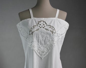 1920s Hand-Sewn Teddy with Richelieu Needlework – Antique Lingerie Artistry