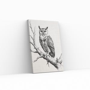 Owl sketch wall art - Black and white bird illustration - Printable digital download - Minimalist animal poster - Vertical home decor