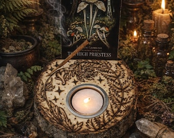 Witchy Tarot Card Stand with Candleholder and incense holder