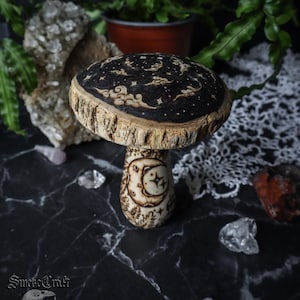 whimsical Woodland Fairy Realm Woodburned Mushroom shelf home decor