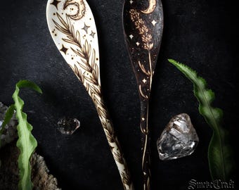 Rustic Handmade decorative Woodburned Rosemary and Lavender Wooden Kitchen Decor Witch Spoons