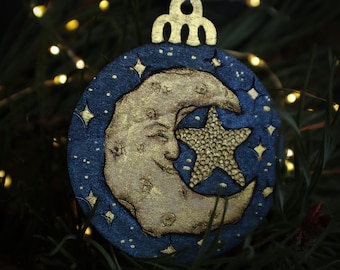 Wooden 90’s Whimsigoth Celestial Christmas Yule Tree Baubles