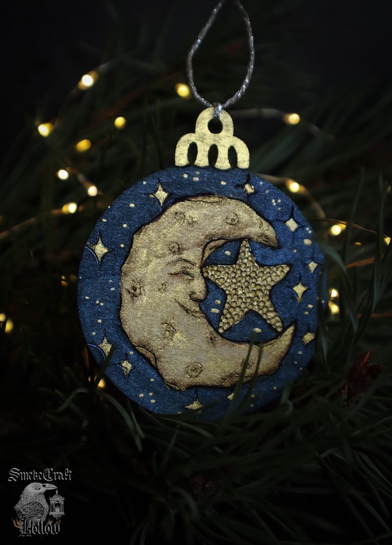 Wooden 90’s Whimsigoth Celestial Christmas Yule Tree Baubles