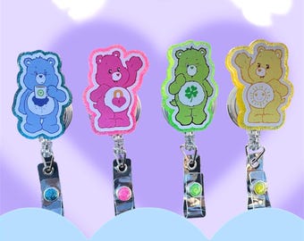 Cutesy Bear Inspired Badge Reels: Glitter Retractable RN, teacher, student Badge Holder