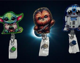 Hero Star Wars Inspired Badge Reels. Yoda badge reel, Chewy badge reel, R2D2 Badge reel. Teacher Badge reel. Retractable Badge Reel.