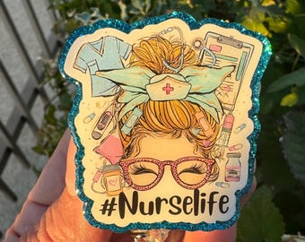 Nurse Life Glitter badge reel, ID Holder badge Reel, Nurse badge reel, Work badge reel, Cute Glitter badge reel, Retractable Badge reel.