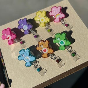 Care Bear Inspired Badge Reels, Bear badge reel, Care bear badge reel, RN badge reel, Love badge reel, Color Retractable Badge Reel.