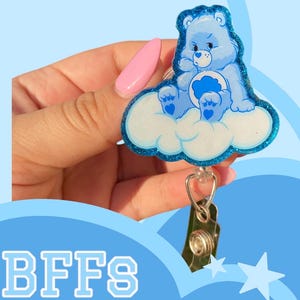 Cute Care Bear Inspired Badge Reel,  Blue Bear on Cloud Badge, RN Badge Reel, Blue Badge reel, Cute Bear Badge Reel, Retractable Badge Reel