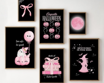 Coquette Halloween Wall Decor, Halloween Printables, Pink Halloween, Set of Halloween Wall Decor, Trendy Spooky Season Decor, Pinkoween Wall