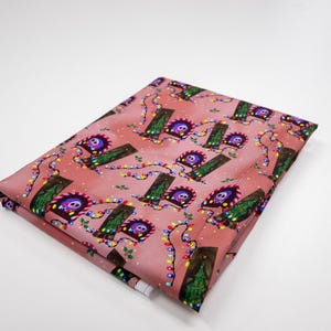 Jack Nightmare Red and Pink Christmas Fabric with Skulls and Lights - Holiday Craft Material - Cotton Woven - Festive Fun Ready to Ship
