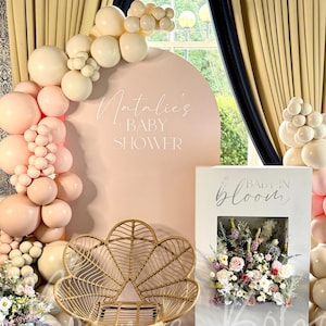 Sticker vinyle personnalisé baby shower/texte de toile de fond/grande signalétique d'événement bricolage/étiquette en forme d'arche de ballon/autocollant uniquement