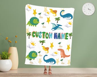 Custom Dinosaur Blanket, Personalized Minky Blanket, Baby Boy or Girl