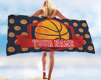 Personalized Basketball Beach Towel, Custom Name Pool Towel