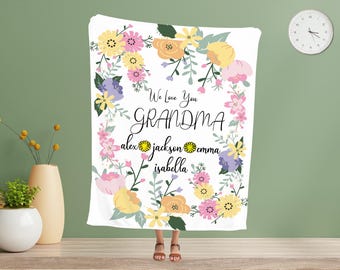 Personalized Floral Minky Blanket, Custom Grandma Gift