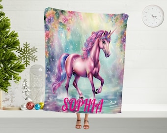 Personalized Unicorn Minky Blanket, Custom Name Gift