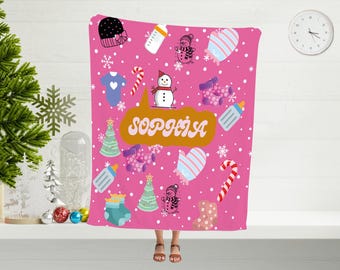 Personalized Christmas Baby Blanket, Minky or Sherpa