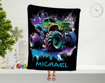 Custom Monster Truck Blanket, Personalized Minky or Sherpa Blanket