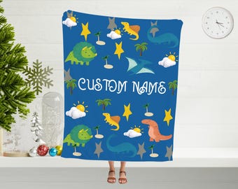 Dinosaur Print Monogrammed Blanket, Custom Baby Blanket