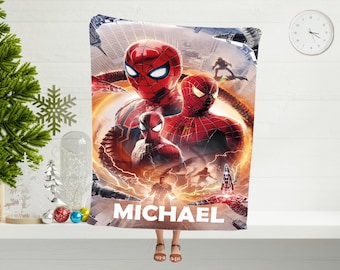 Personalized Spider Hero Blanket, Superhero Christmas Gift