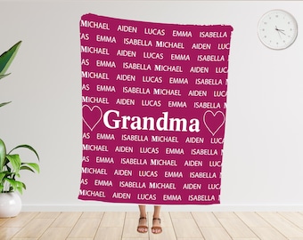 Personalized Grandma Blanket, Custom Family Names, Fleece or Sherpa