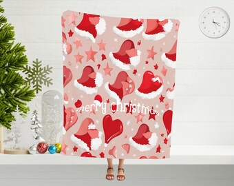 Custom Christmas Blanket, Santa Hat Pattern, Minky Fleece Gift