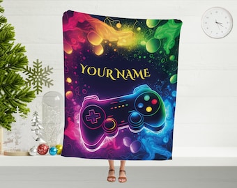Personalized Gamer Blanket, Custom Gaming Room Decor, Soft Minky or Sherpa