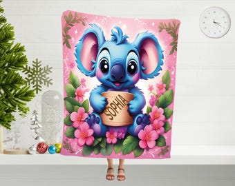 Christmas Gift, Disney Stitch Blanket, Custom Name Blanket, Disney Trip Blanket, Personalized Stitch Throw, Gift For Kids, Birthday Gift for