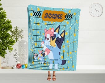 Personalized Bluey Blanket, Custom Name Throw, Kids Gift