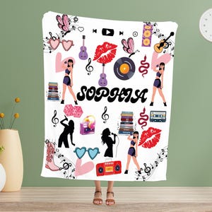 Personalized Taylor Childs Blanket, Swifty Blanket, Sticker Collage Blanket, Birthday Gift, Girls Blanket