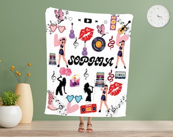 Personalized Music Collage Blanket, Swifty Fan Gift
