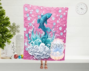Mermaid Tail Blanket, Custom Name Throw, Minky or Sherpa