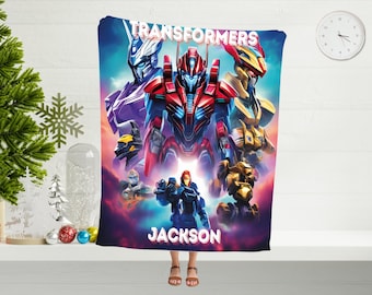 Custom Transformers Minky Blanket, Personalized Robot Bedding