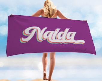 Retro 70s Custom Beach Towel, Personalized Pool Towel