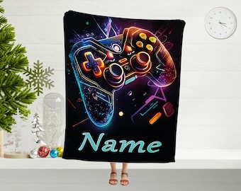 Personalized Gamer Blanket, Gaming Room Decor, Custom Name