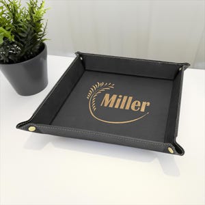 Engraved Leather Tray, Office Gift, Home Favors, Catchall Tray for Puzzles, Leather Valet, Laser Customized | Best Vandam Leather Tray