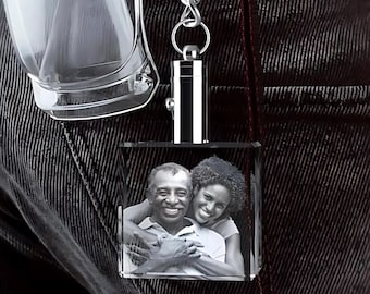 Laser Etched Photo Crystal Keychain, Personalized Gift, LED Light