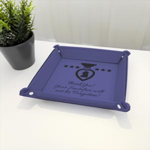 Engraved Leather Tray, Office Gift, Home Favors, Catchall Tray for Puzzles, Leather Valet, Laser Customized | Best Vandam Leather Tray