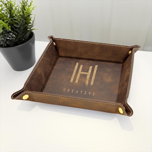 Engraved Leather Tray, Office Gift, Home Favors, Catchall Tray for Puzzles, Leather Valet, Laser Customized | Best Vandam Leather Tray