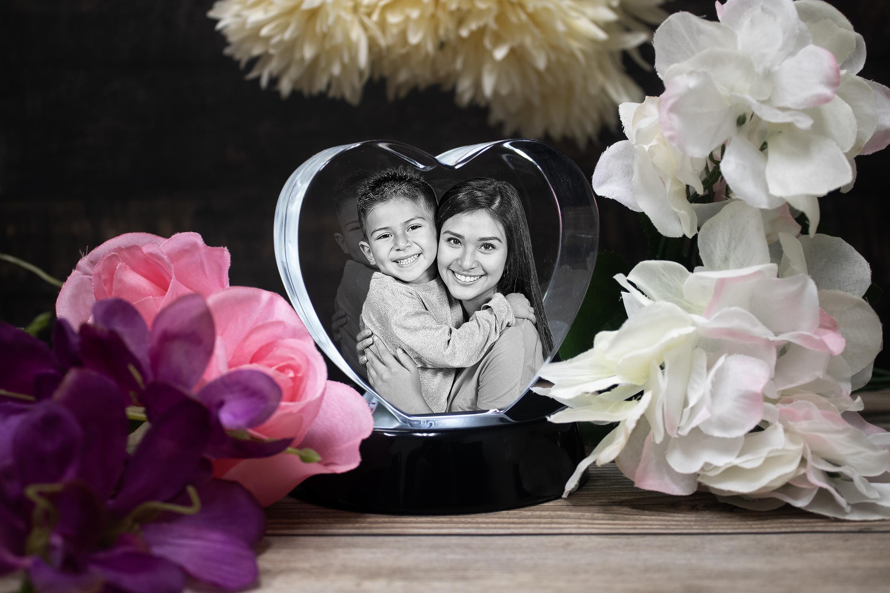 Laser Engraved 3D Crystal Heart, Personalized Photo Gift