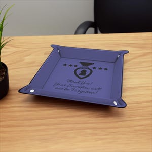 Engraved Leather Tray, Office Gift, Home Favors, Catchall Tray for Puzzles, Leather Valet, Laser Customized | Best Vandam Leather Tray