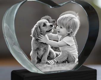 Unique Laser Engraved Crystal, Mother's Day Gift, Pet Lover gift, Photo Memories, Personalized Portrait | Best Vandam 3D Photo-