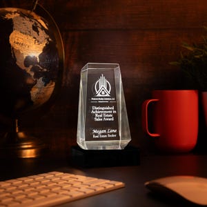 Aspen Crystal Trophy - Elegant Award for Excellence, Work Award, Employee Appreciation, Crystal Prize | Best Vandam Leather