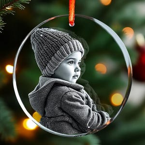 Custom Photo Crystal Ornament, Laser Etched Print, Personalized Sympathy Gift, Memorial, LED, Gift for Mom | Best Vandam Ornament