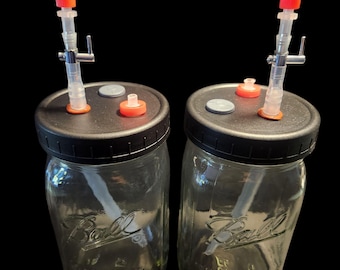 Sistema de extracción con tapa Luer Lock para cultivo líquido de hongos, boca ancha o regular.