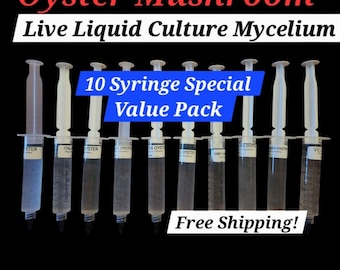 10 OYSTER MUSHROOM Liquid Culture Mycelium Syringe Value Pack