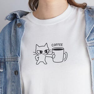 Cartoon Cat Coffee Shirt, Funny Thumbs Up Cat Tee, Cute Graphic T-Shirt, Coffee Lover Gift, Gift For Cat Lovers, Cat Lover Humor Shirt