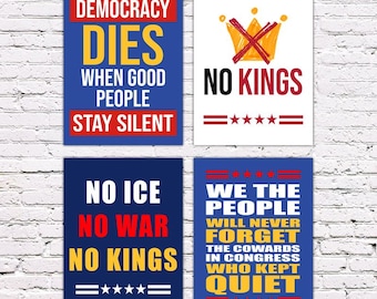Anti-Trump Protest Signs Bundle: No Kings Printable, Resist, Defend Democracy Art