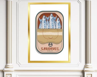 Tinned Sardines Art Print: Retro Kitchen Coastal Decor (Digital Download