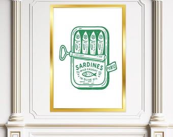 Tinned Sardines Art Print: Retro Kitchen Coastal Decor (Digital Download